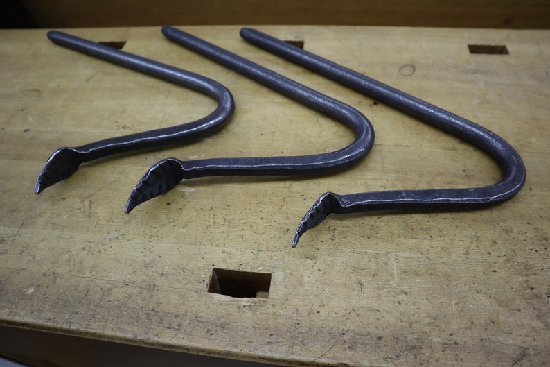 workbench holdfast with leaf finial, 3/4 or 1 hole. Hand forged by Black Bear Forge Phil Koontz style holdfast image 4