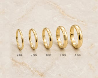 10k Solid Yellow Gold Dome Wedding Band, 2MM-8MM Domed Ring For Men and Women, Classic Dome Comfort Fit Wedding Band, Personalized Engraving