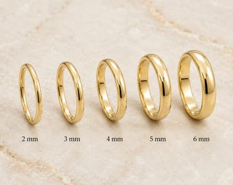 14k Solid Yellow Gold Dome Wedding Band, 2MM-8MM Domed Ring For Men and Women, Classic Dome Comfort Fit Wedding Band, Personalized Engraving