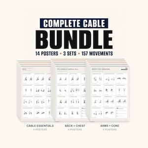 Complete Cable Machine Exercise Poster Collection, 14 Gym Charts, 157 Movements, Printable PDF Bundle