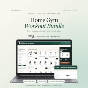 Home Gym Workout Tracker Bundle, Google Sheets & Excel Planners with Visual Exercise Builders