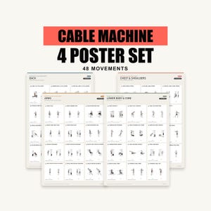 Cable Exercise Poster Set, 48 Movements Gym Wall Art (Digital Download)