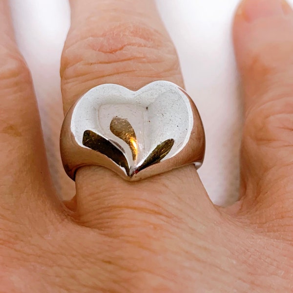 Vintage Silver Heart Ring marked 18K H.G.E 18K HGE, Ring Size 6 Valentines Day Ring size 6 Vintage Heart Silver