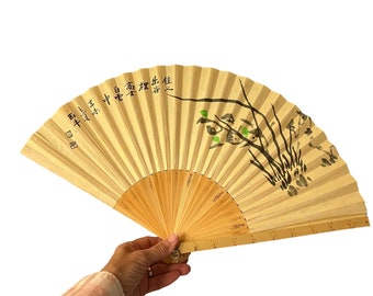 Vintage Asian Folding Fan | Chinese Bamboo Hand Fan | Oriental Wall Decor Fan | Decorative Folding Fan | Vintage Asian Decor