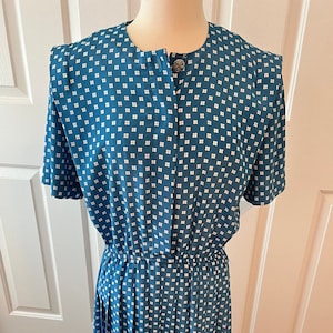 Vintage 80s Teal Polka Dot Midi Dress - Secretary Style