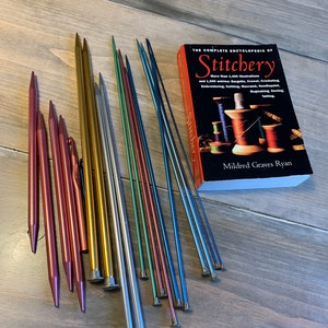 Vintage Boye Aluminum Knitting Needles and The Complete Encyclopedia of Stitchery included