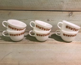 Vintage Corning coffee mugs, milk glass coffee mugs set of 6 Butterfly Gold Coffee or Tea Cup, Retro Kitchen, Mid Century coffee mug set