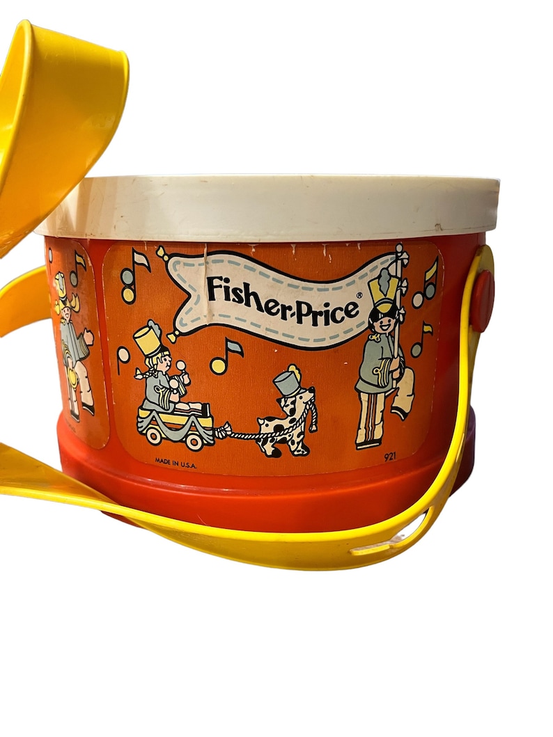 1979 Fisher Price Marching Band Drum With Neck Strap, Tambourine