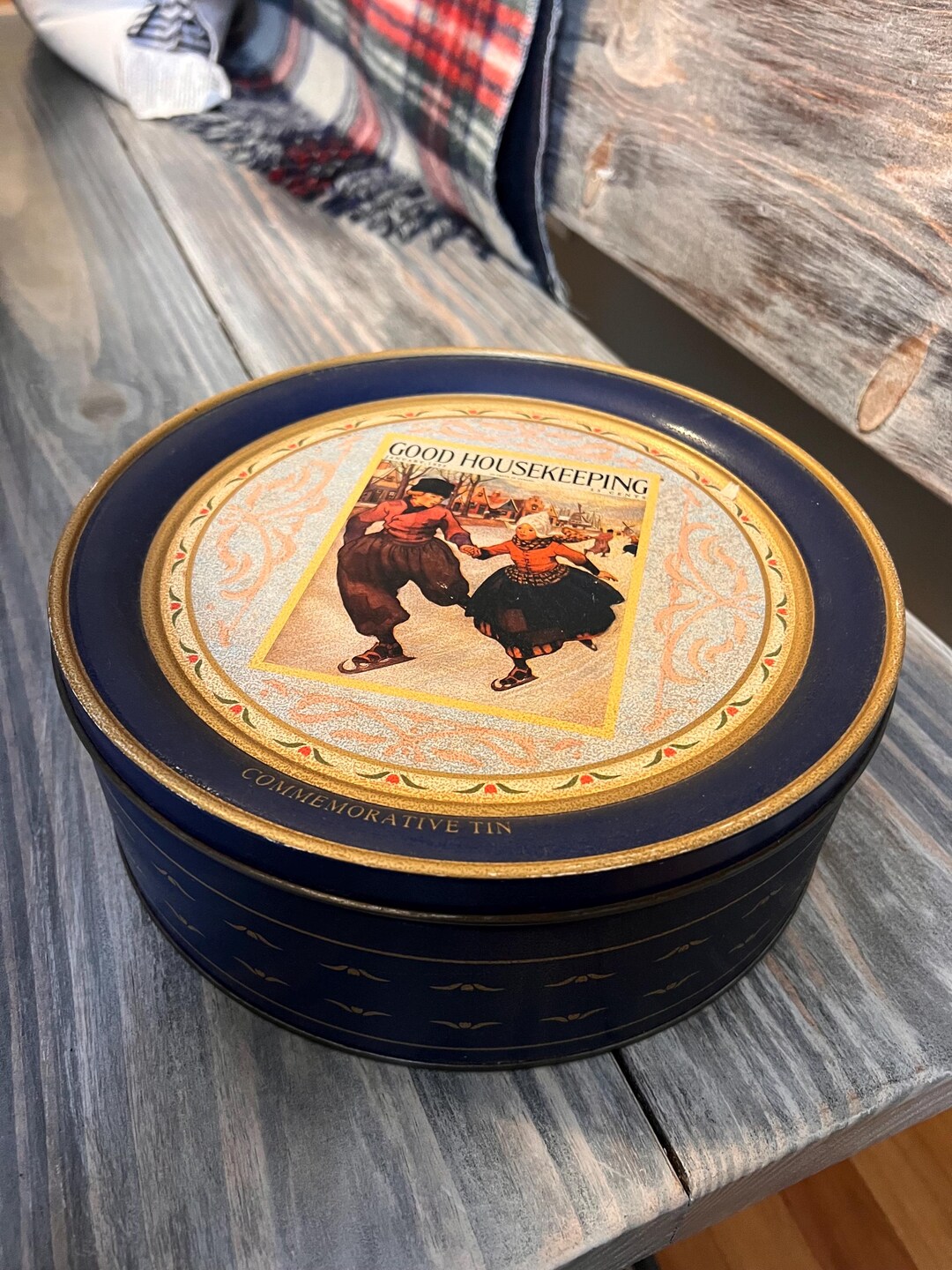 Vintage Good Housekeeping Sewing Tin, 1991 Navy Blue Button Tin ...