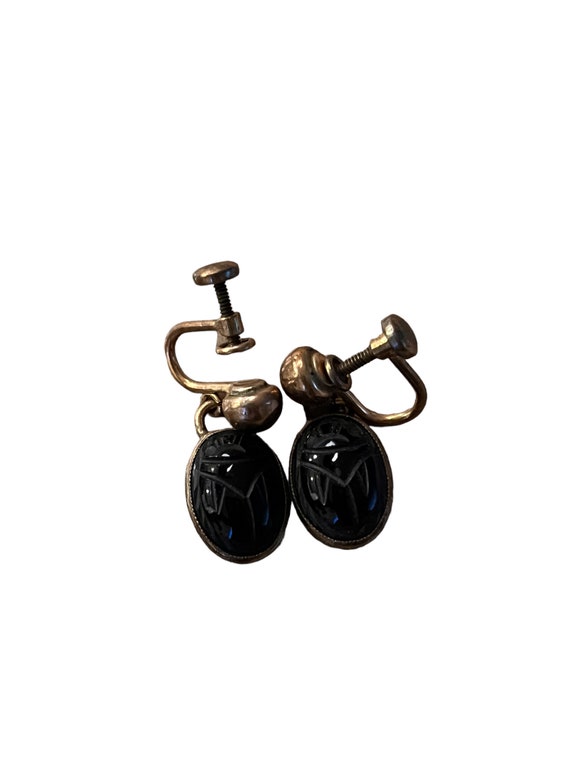 Vintage Carved Onyx Screw On Earrings, screw back… - image 2