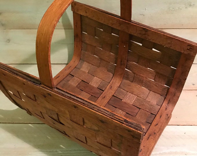 Vintage Bentwood Woven Basket Log Holder or Magazine Holder Basket