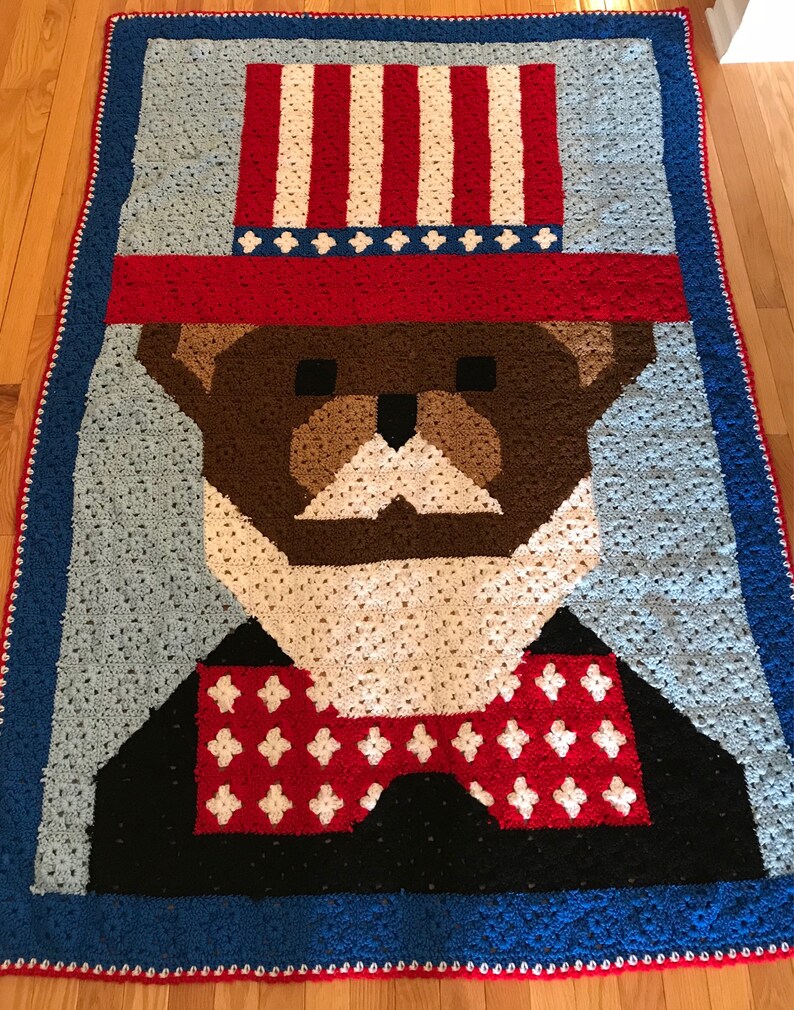 Vintage Retro Afghan Knitted Crochet Blanket Americana Bear Etsy
