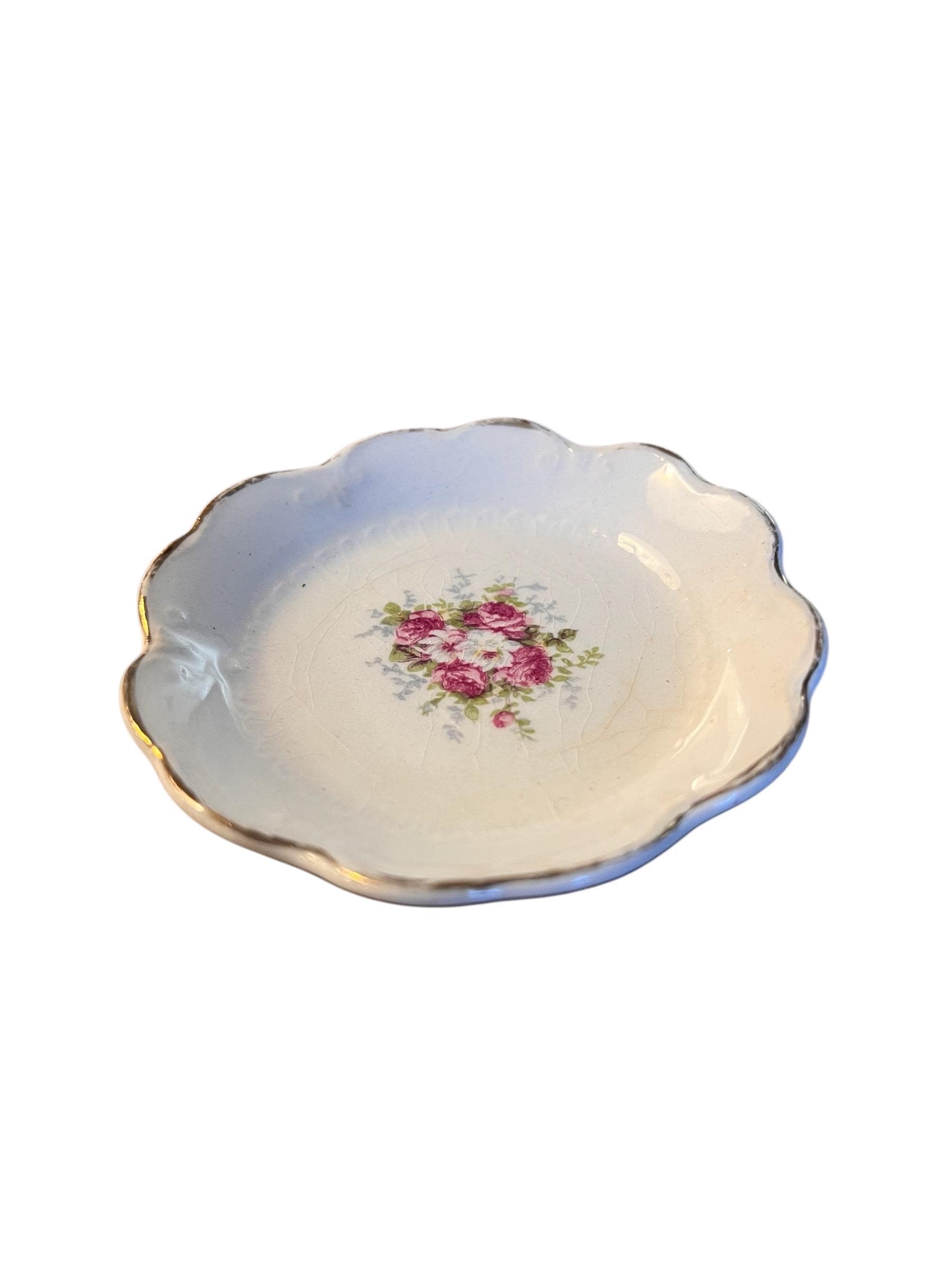 Vintage/Antique Butter Pat Dishes w/some crazing, Butter Pats, Floral butter pats, Small floral rose trinket dish, bedside pill holder