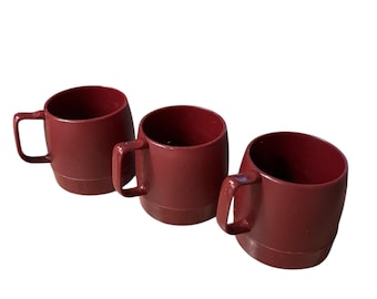 Vintage Dinex Insulated Mugs (Set of 3) | Cranberry Red Camp Coffee Cups