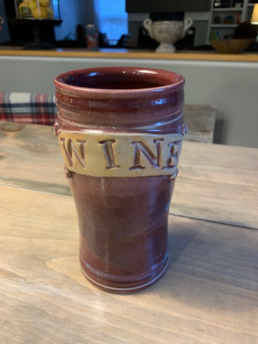 Pottery Wine Chiller Handmade Mauve With Light Blue Marbling White Wine