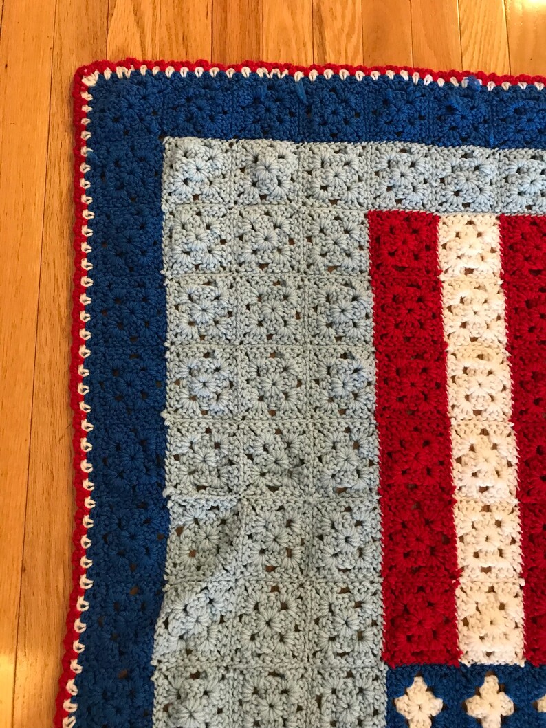 Vintage Retro Afghan Knitted Crochet Blanket Americana Bear Etsy