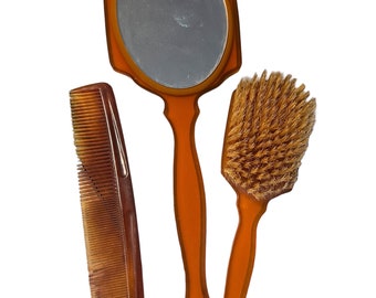 Vintage hand mirror, brush and comb set, vanity set, antique dressing table mirror, brush, and comb, dresser table set, Mother's Day Gift