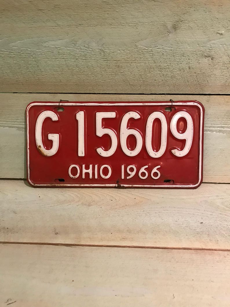 1966 Ohio License Plate Red And White G 15609 Etsy