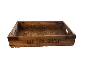 Large Vintage Wooden Golden Krust Bread Crate, Farmhouse crate, primitive crate, old advertising box, RARE, 19" by 27"