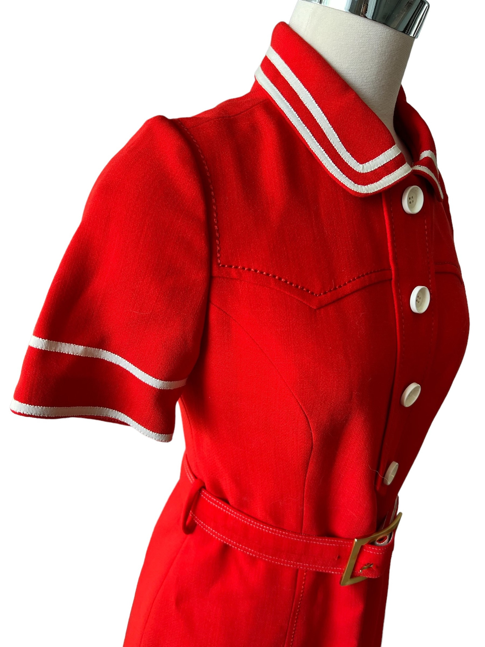 Vintage 1950's Red Sailor Collar Dress Modern Day Size 4, Red Pleated