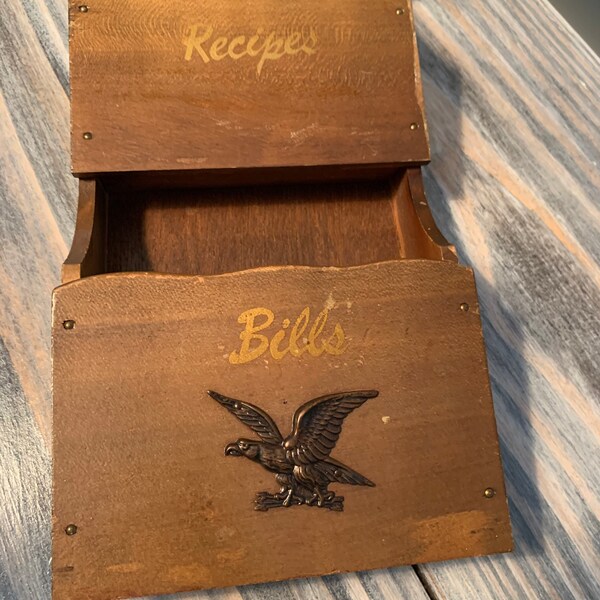 Wooden Mail holder, Wall mount wood mail keeper, bill keeper, with Eagle design Post Card Holder