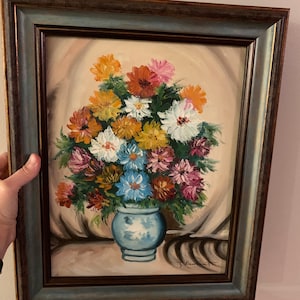 Signed Floral Oil Painting: Framed Still Life, Vivid Colors