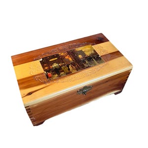Vintage 1980&#39;s Wooden Jewelry Box, Jewelry storage box, Secret Stash, Storage box, bathroom storage, Treasure Chest wooden box
