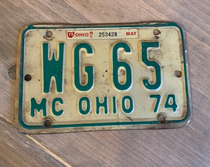 1974 Ohio Motorcycle License Plate Green and White WG65 Etsy