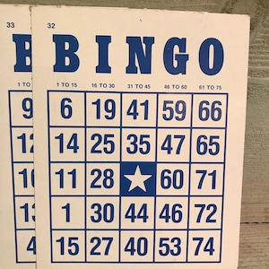 Vintage bingokaarten set van 10 blauwe en witte B-I-N-G-O Ideaal om te knutselen