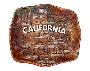 Vintage/Mid Century California Souvenir Tray or Wall Hanging, Faux Wood by Centennial Novelty