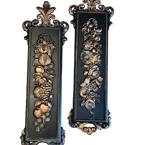 Art Deco 1971 Retro Dart Industries Black and Copper Ornate Wall Plaques, Set, Made by Coppercraft Guild