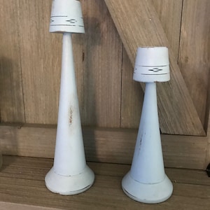 Coastal, Cottage, Farmhouse Inspired Candlesticks Wooden candle stick holders robin egg blue shabby distressed