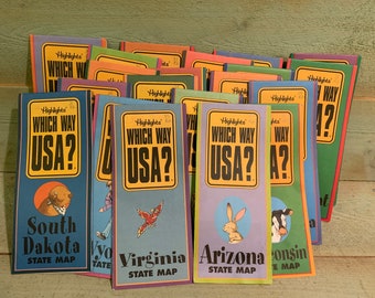 Vintage Map Highlights Which Way USA State Maps Home Schooling Highlights for Children