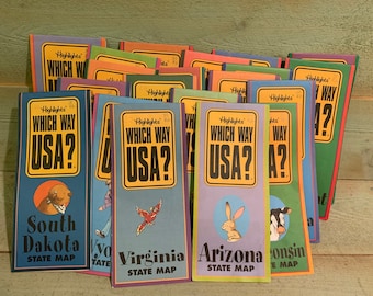 Vintage USA State Maps for Kids, Educational Foldable State Map, Homeschool Geography Decor, Classroom Wall Art, Retro Travel Map