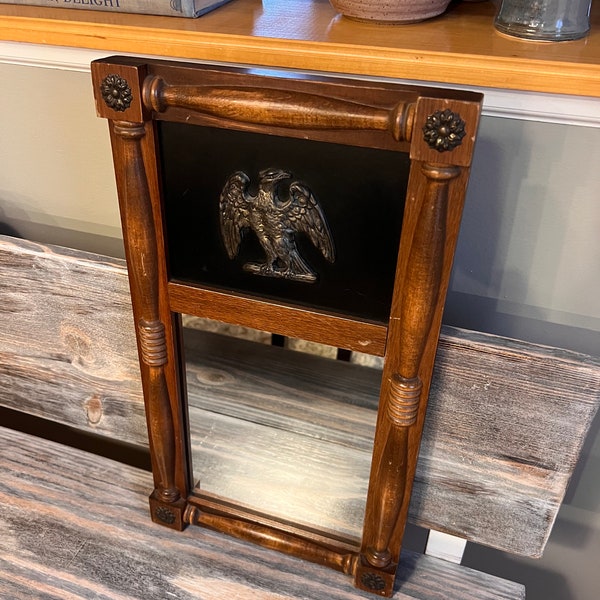 Vintage Wood Framed Mirror with Eagle Design, Federal Eagle Mirror, Cornwall Wood Products, American Federal Style Brass Eagle mirror