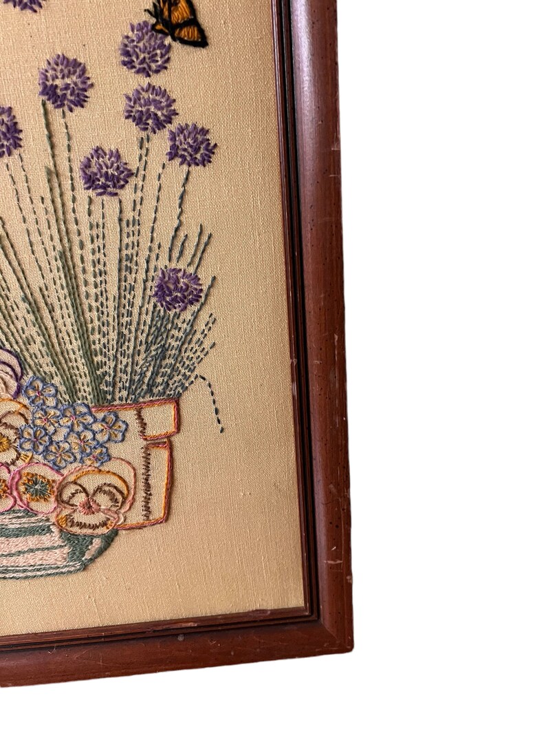 Vintage 1970s Framed Crewel Art, Crewel Embroidery Wall Art, Vintage