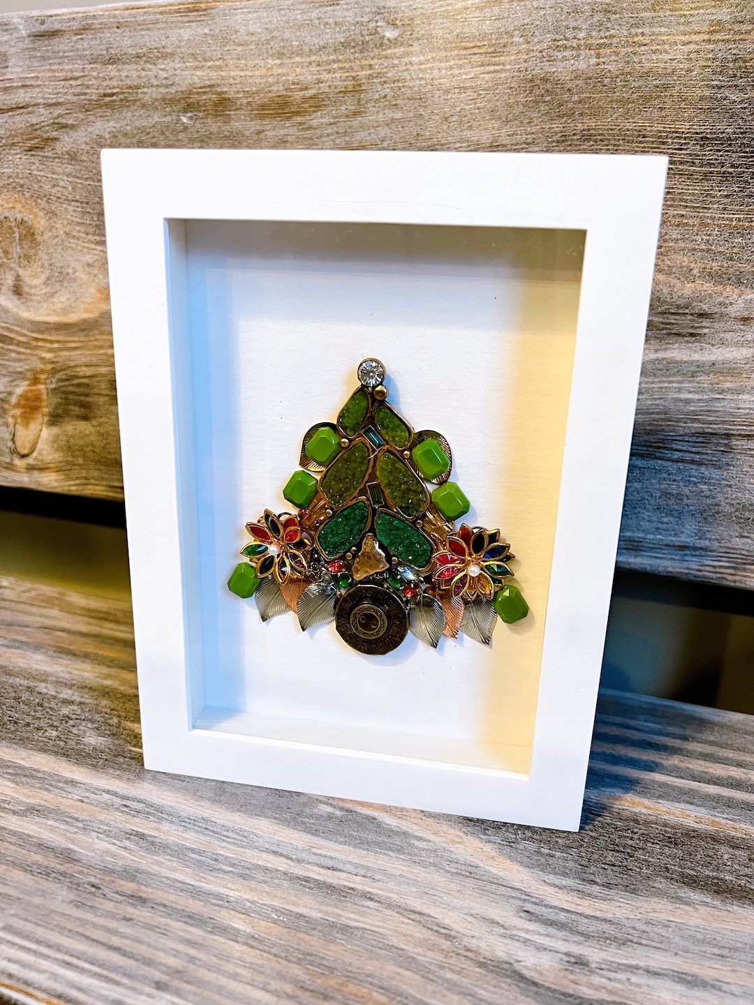 Christmas Tree Jewelry Art Made With Vintage Jewelry, or Brooches White