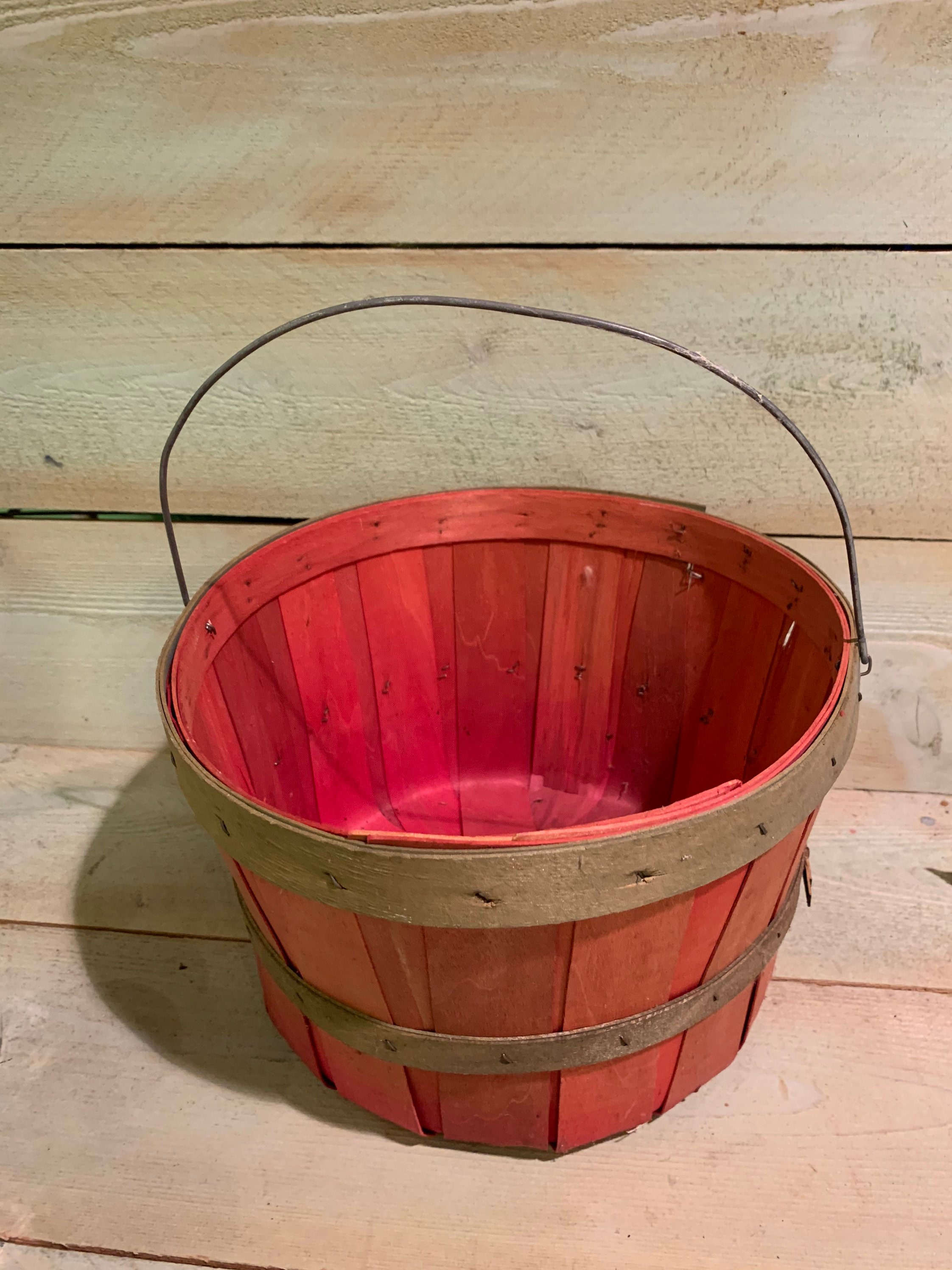 Cesta de madera de abedul verde y rojo con asas cesta de | Etsy