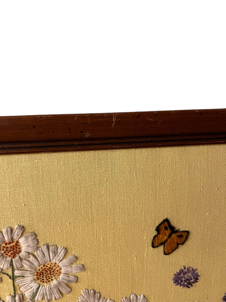 Vintage 1970s Framed Crewel Art, Crewel Embroidery Wall Art, Vintage