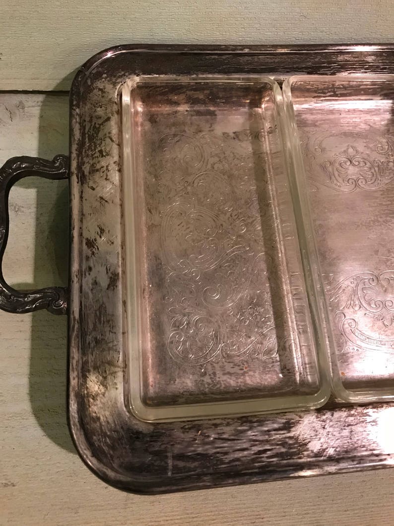 Silver Serving Platter Relish Tray With 3 Divided Glass Tray Etsy