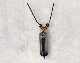 Vintage TV Tube Necklace, Necklace made out of old G;assTube, steampunk, glass Vial, Radio Tube Necklace, Goth, Punk, Grunge, Statement