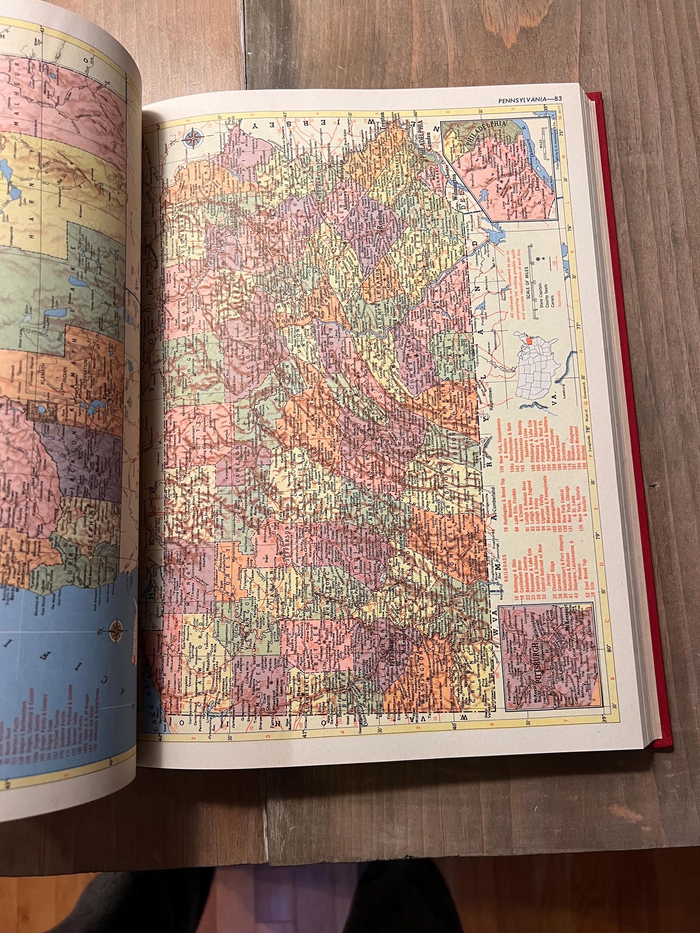 Vintage World Atlas Books, Red Hardback Map Books, Junk Journal