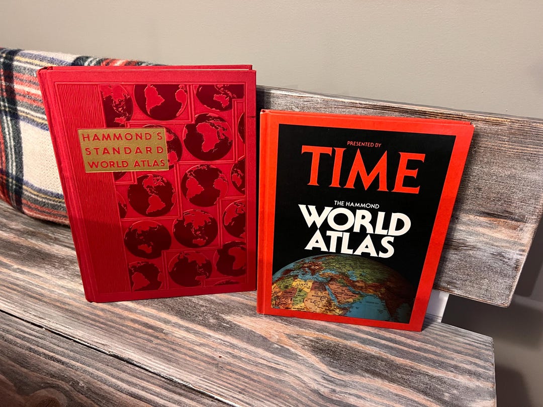Vintage World Atlas Books, Red Hardback Map Books, Junk Journal