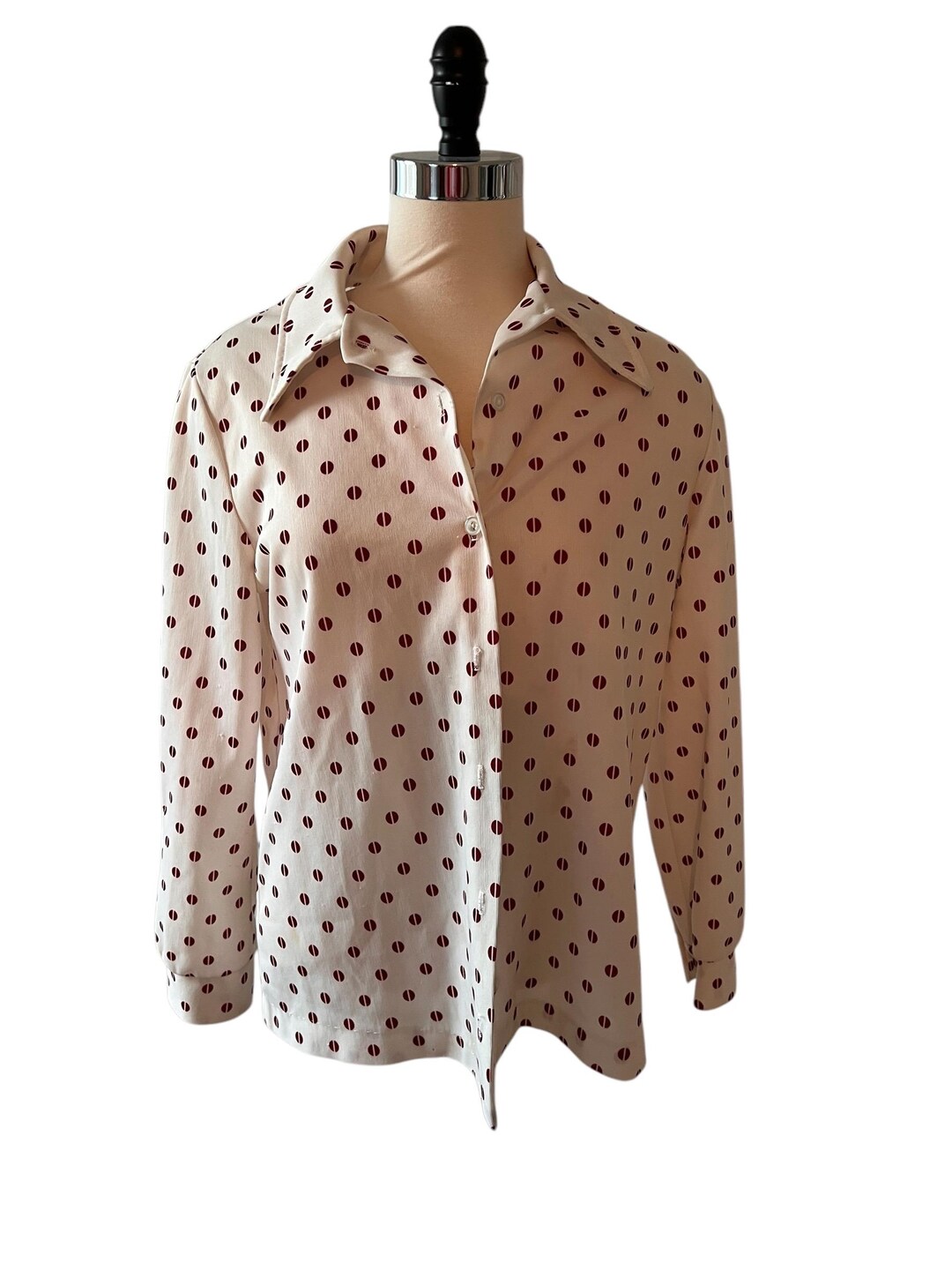 Vintage Red White Print Button Blouse main image 0