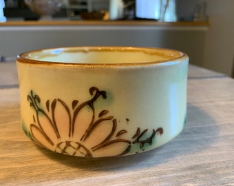 Vintage Soup Mug, Soup Bowl with flower design, Pottery Stoneware Crock