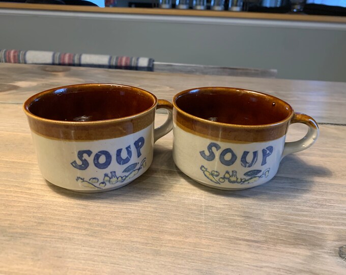 Vintage Soup Mugs Vintage Pair of Soup Mugs Pottery Stoneware Etsy