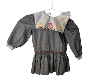 Sukienka vintage Polly Flinders Smocked, rozmiar 3T, z przeszyciami