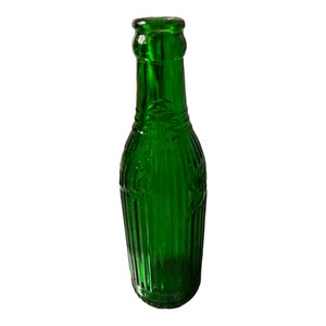 Vintage Green Schille Glass Soda Bottle Ribbed Green Glass bottle, Christmas Decor