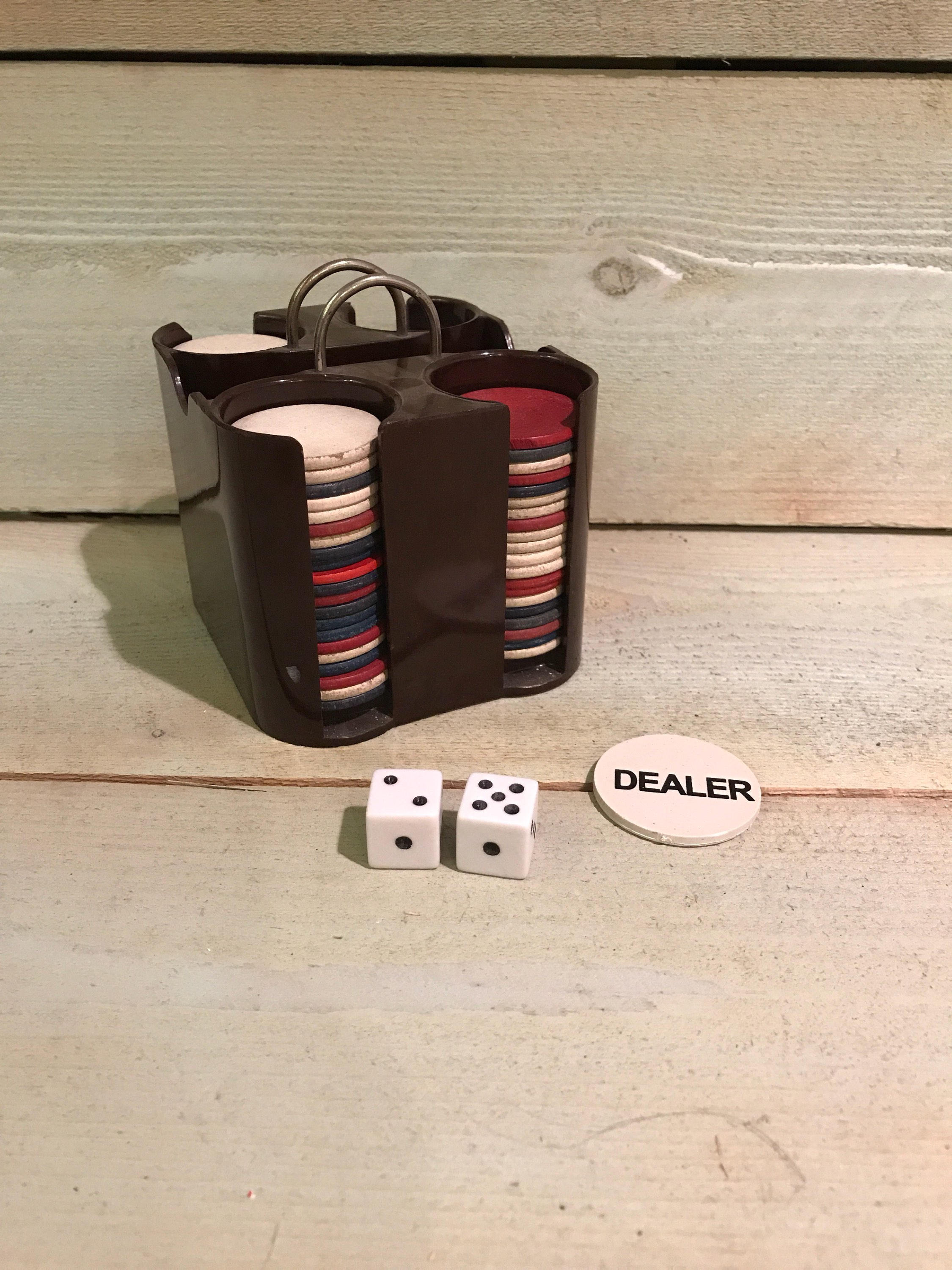 Vintage Poker chips with caddy Bakelite Caddy with Wooden Etsy