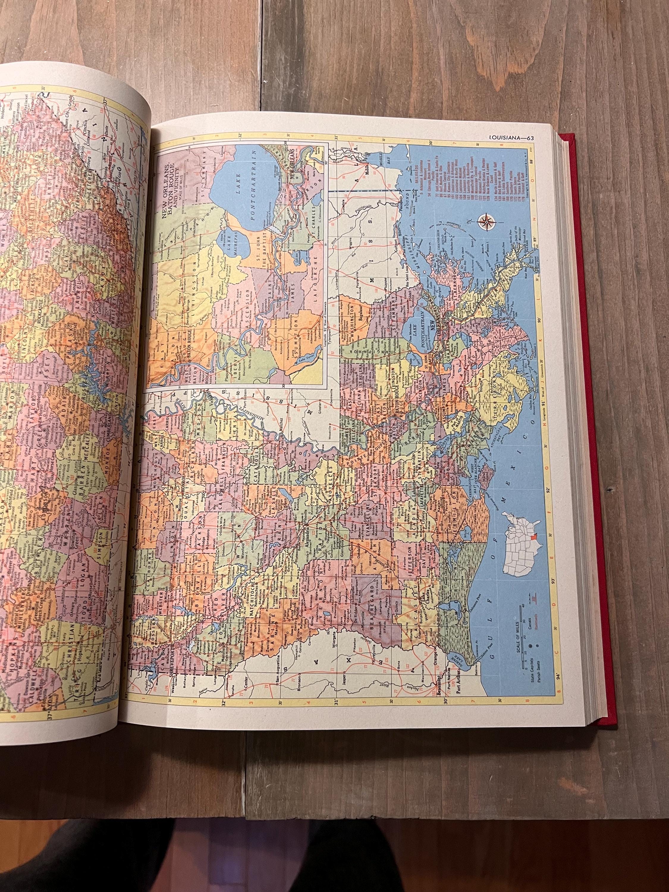 Vintage World Atlas Books, Red Hardback Map Books, Junk Journal